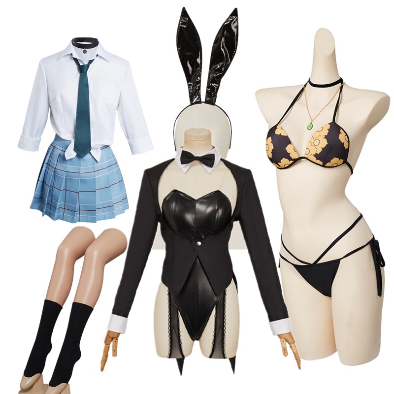 Cosplay Anime Bunny Girl - 北川マリンコスプレビキニ水着 JK 制服コスチュームドレスアップバニーガールジャンプスーツテールヘッドバンドハロウィンカーニバルスーツ