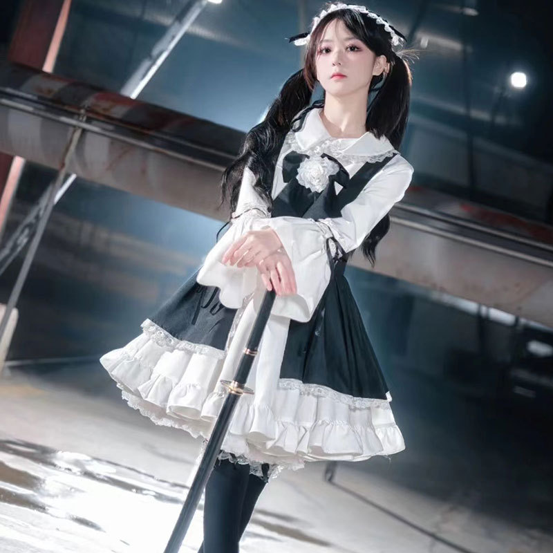 Anime Cosplay Korean Girl - 2025年新作 日韓レトロ風スイートロリータドレスセット レディース Y2K ヴィンテージコスプレ衣装 アニメガール