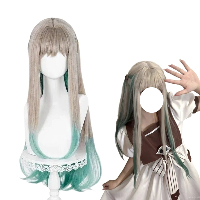 Anime Cosplay Long Hair - アニメ矢島コスプレ寧々ウィッググレーグリーングラデーションロングヘア人工ウィッグロールプレイ小道具アクセサリー女性用
