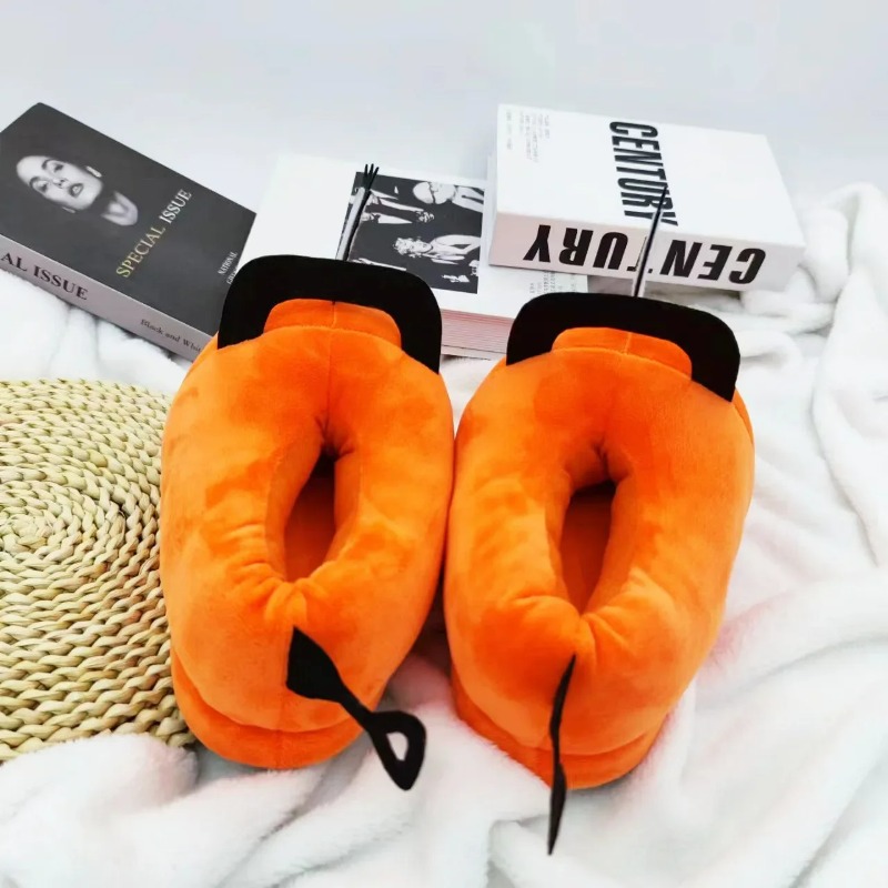 Cosplay Anime Shoes - アニメチェーンソーマンポチタハウススリッパ冬靴女性暖かいふわふわ毛皮のような漫画ぬいぐるみグリップ女性かわいいホームスリッパ