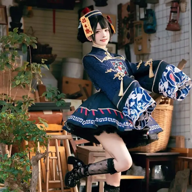 Anime Zombie Cosplay - ロリータ中国風の甘いドレスかわいいアニメゾンビガールコスプレ漫画中国吸血鬼女性服ハロウィンパーティーウエディングセット