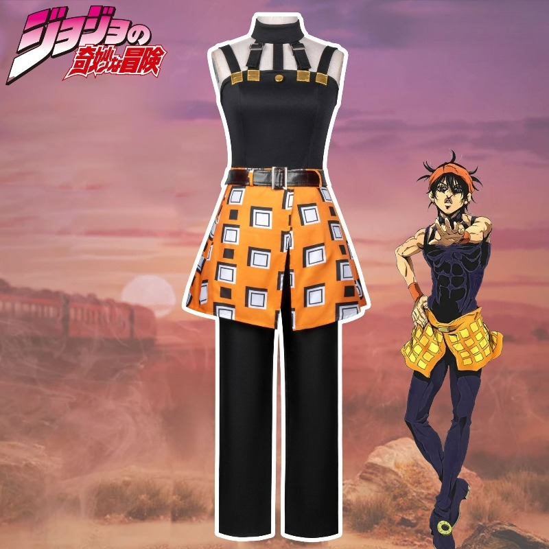 Cosplay Anime Jojo - 新しいジョジョの奇妙な冒険黄金の風ナランチャ・ギルガコスプレ衣装黒トップスエプロン男性女性クリスマススーツファンギフト