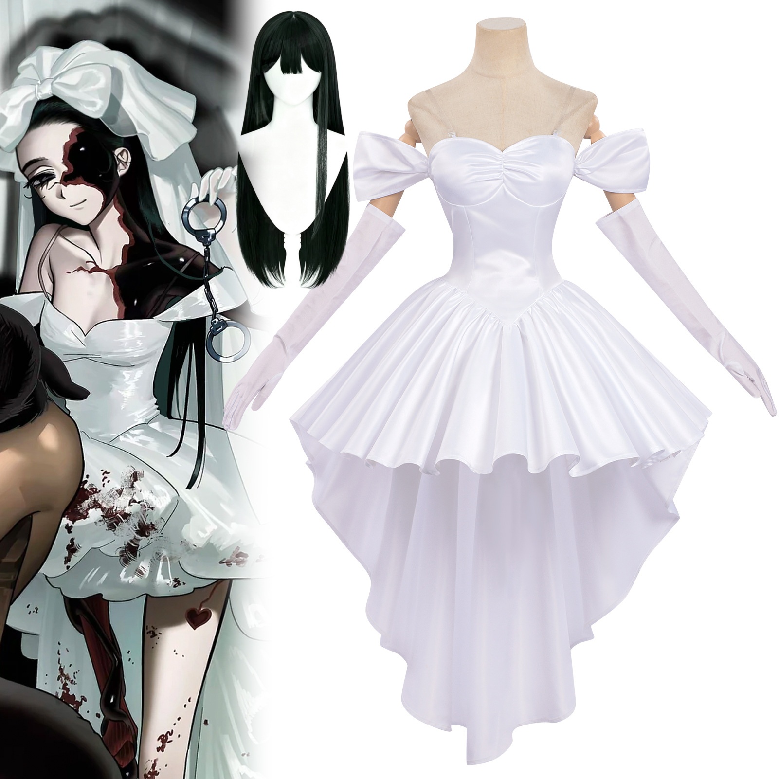 Anime Zombie Cosplay - ゾンビステージ スア コスプレコスチューム ウィッグ ウェディングドレス アニメスタイルドレス