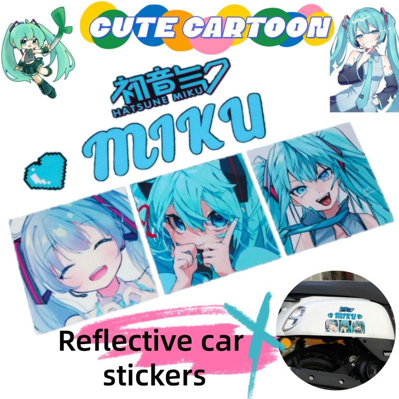 Anime Cosplay 2026 - 2026年新作クリエイティブ初音ミクアニメ反射ステッカー、車の後部窓、電動スクーター、ヘルメット用のかわいいデカール