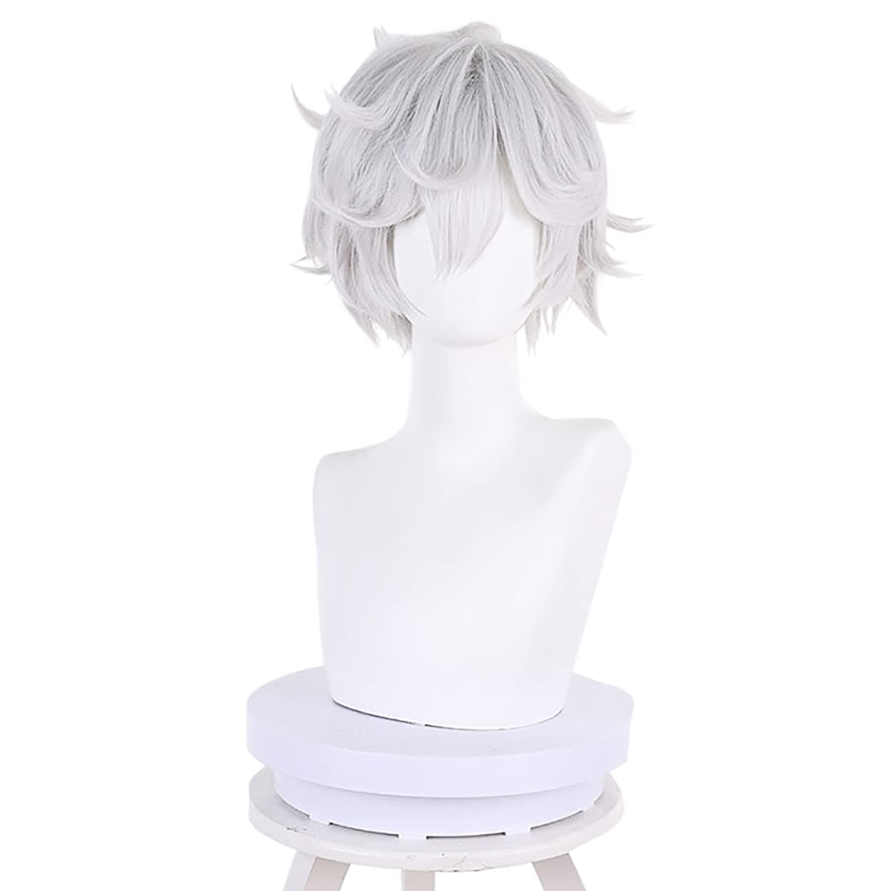 Cosplay Anime White Hair - アニメgabimaruコスプレウィッグ,男性用のふわふわの短い髪,グレーと白,男の子用の短い髪,ハロウィーンパーティー