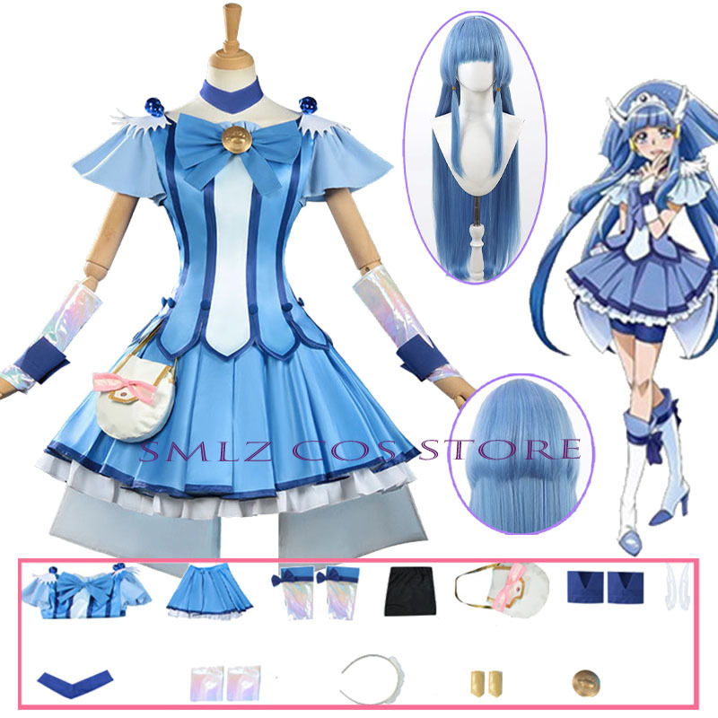 Anime Cosplay Simple - キュアビューティーコスプレアニメスマイルグリッターブリーズキュアコスチュームドレスウィッグセットハロウィンパーティープレイ衣装女性用