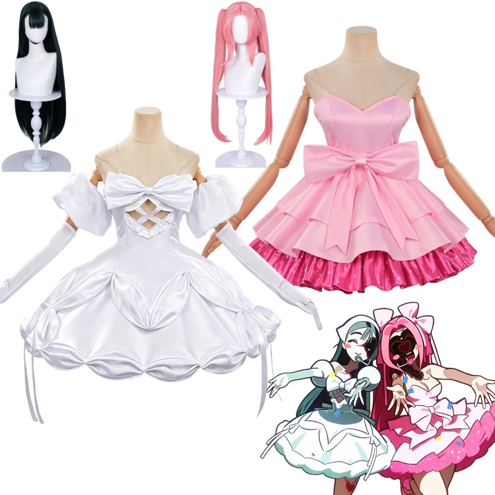 Anime Zombie Cosplay - アニメエイリアンステージゾンビステージミジコスプレ衣装ウィッグミジスアかわいい大きなリボン白いドレスロリータステージ服ハロウィン衣装