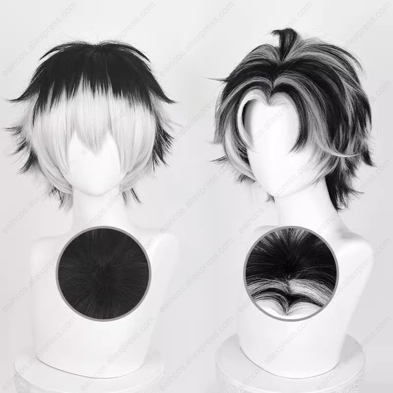 Cosplay Anime White Hair - Kotaro-合成コスプレウィッグ,ショートヘア,シルバー,ホワイト,ミックス,ブラック,耐熱性,ハロウィーンパーティー用,30cm