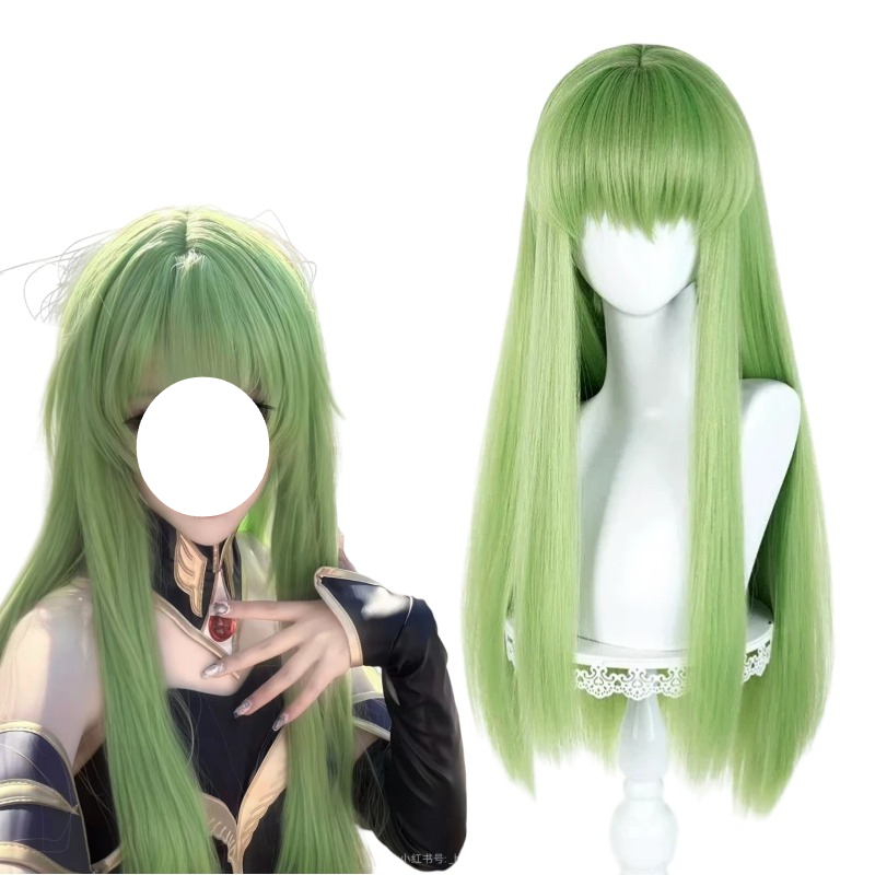 Anime Cosplay Long Hair - アニメ CC コスプレグリーンウィッグロングヘア合成ウィッグロールプレイ小道具アクセサリー女性用テーマパーティー