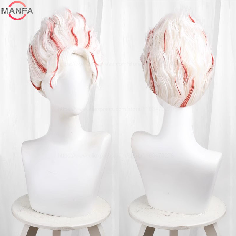 Cosplay Anime White Hair - オカルン-短いコスプレウィッグ,赤と白のショートヘア,耐熱性,アニメのダンダンメガネ,タクラモモアヤセ