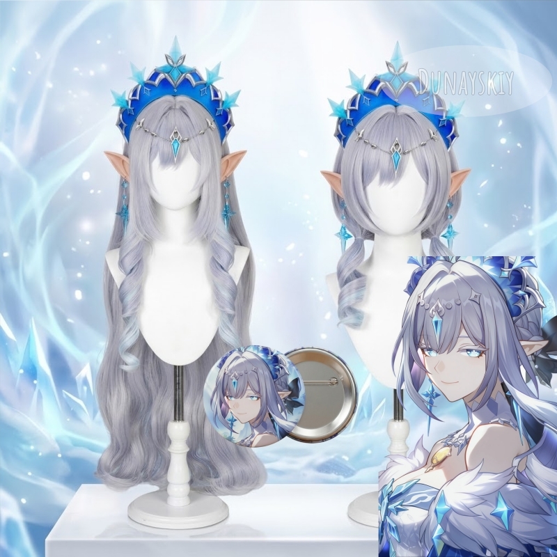 Anime Cosplay Long Hair - 原神 アナスタシア シルバーグレー グラデーション ロングカーリーヘア コスプレウィッグ