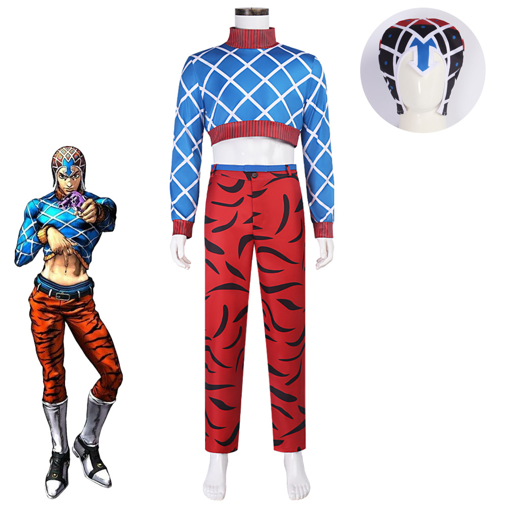 Cosplay Anime Jojo - アニメジョジョグイド・ミスタコスプレ衣装帽子付き黄金の風衣装フルスーツ大人用ハロウィンパーティーコスチューム