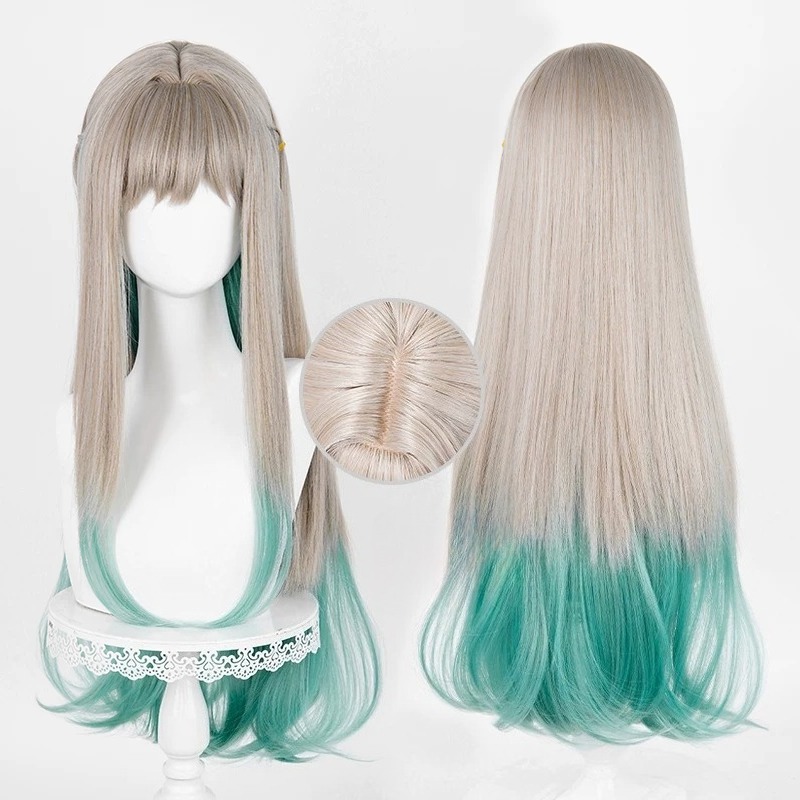 アニメ矢島コスプレ寧々ウィッググレーグリーングラデーションロ - Anime Cosplay Long Hair のレビューと価格