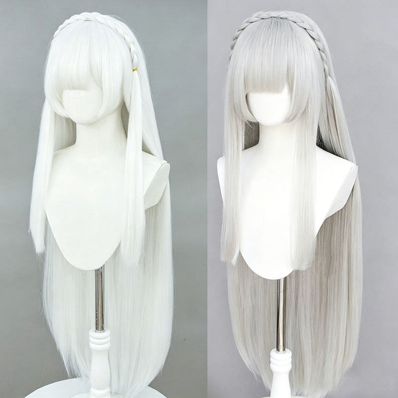 アニメ再:ゼロエミリアコスプレウィッグシルバーホワイトロング - Cosplay Anime White Hair のレビューと価格