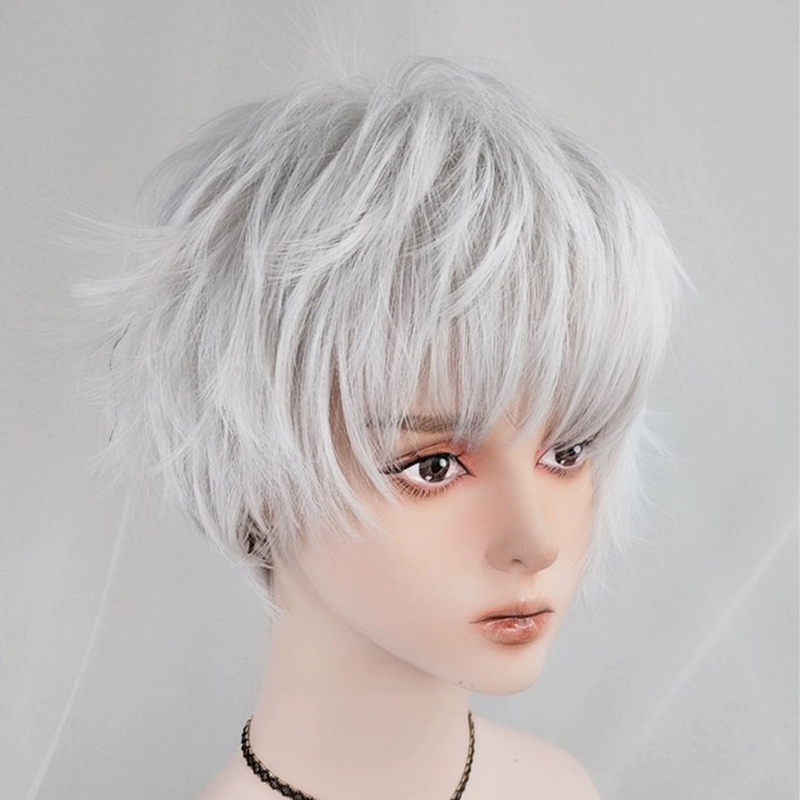 アニメコスプレウィッグ白模擬毛ユニセックスファッションヘアス - Cosplay Anime White Hair のレビューと価格