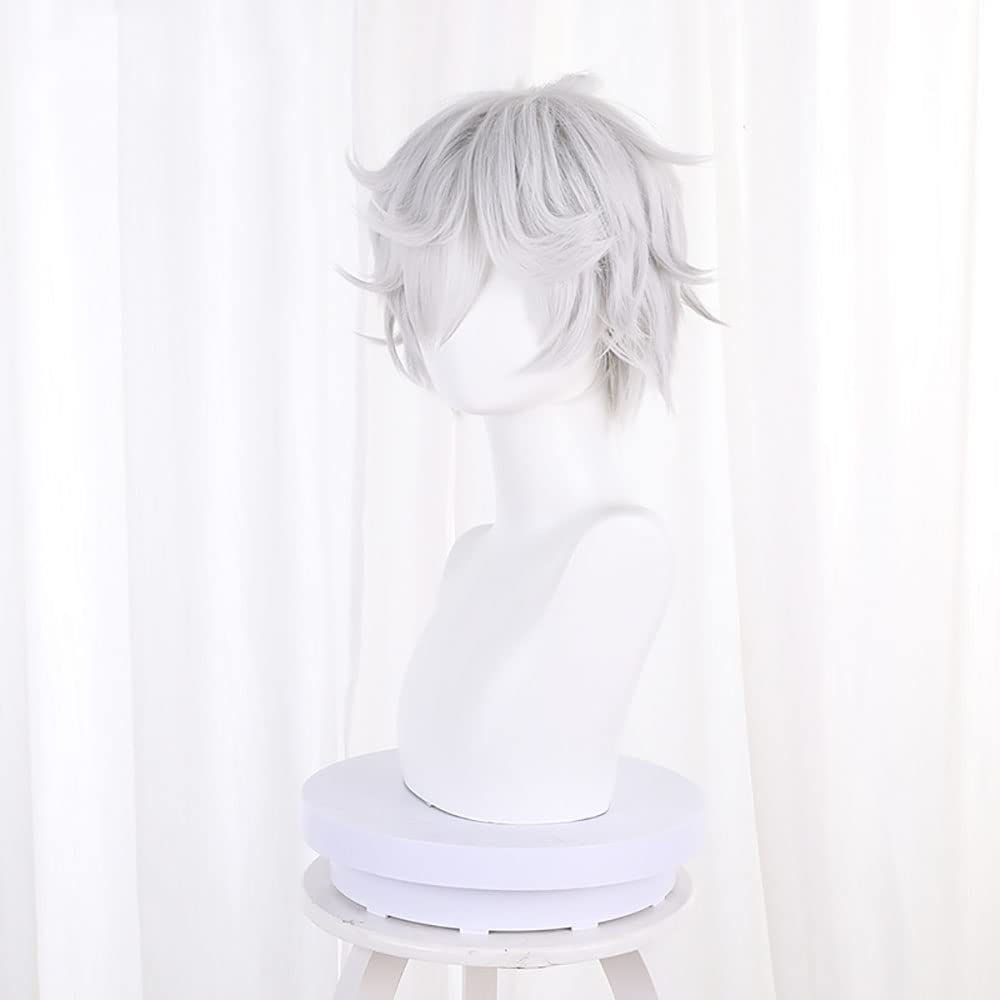 アニメgabimaruコスプレウィッグ,男性用のふわふわの短 - Cosplay Anime White Hair のレビューと価格