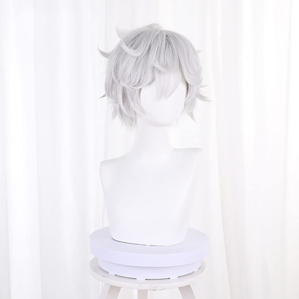 アニメgabimaruコスプレウィッグ,男性用のふわふわの短 - Cosplay Anime White Hair のレビューと価格