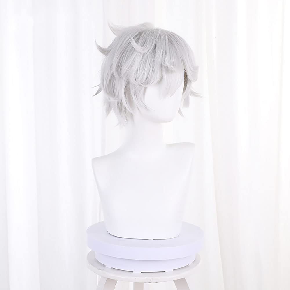 アニメgabimaruコスプレウィッグ,男性用のふわふわの短 - Cosplay Anime White Hair のレビューと価格