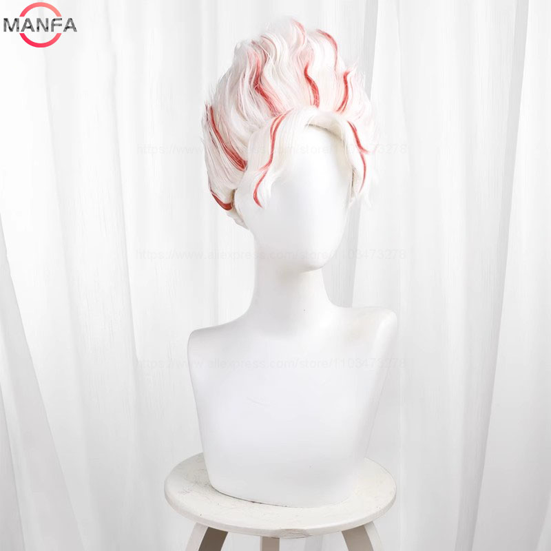 オカルン-短いコスプレウィッグ,赤と白のショートヘア,耐熱性 - Cosplay Anime White Hair のレビューと価格