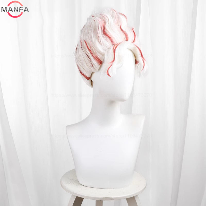 オカルン-短いコスプレウィッグ,赤と白のショートヘア,耐熱性 - Cosplay Anime White Hair のレビューと価格