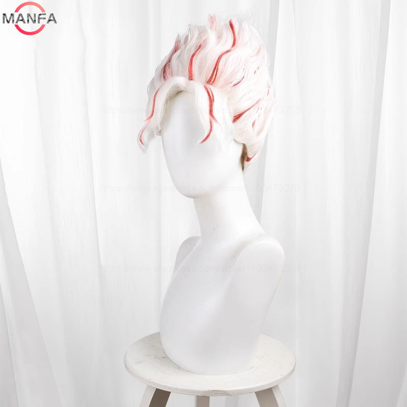 オカルン-短いコスプレウィッグ,赤と白のショートヘア,耐熱性 - Cosplay Anime White Hair のレビューと価格